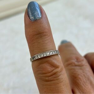 Macy’s Sterling Silver 925 Faux Diamond Band Ring Glamcore Romantic Sparkly SZ 8